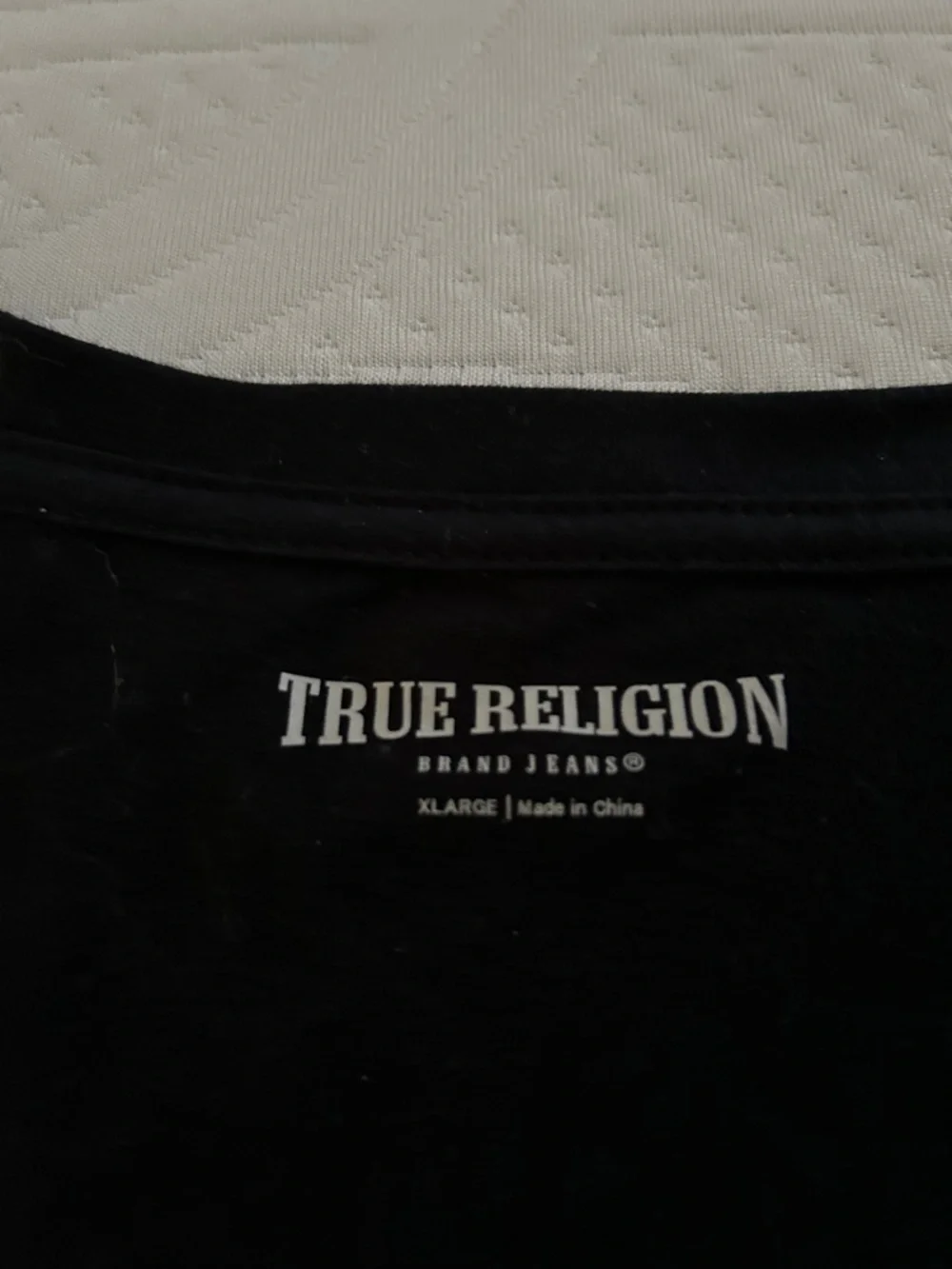 True Religion Black Foil & Rhinestone Buddha Slim V-Neck SS Logo Tee, Size XL
